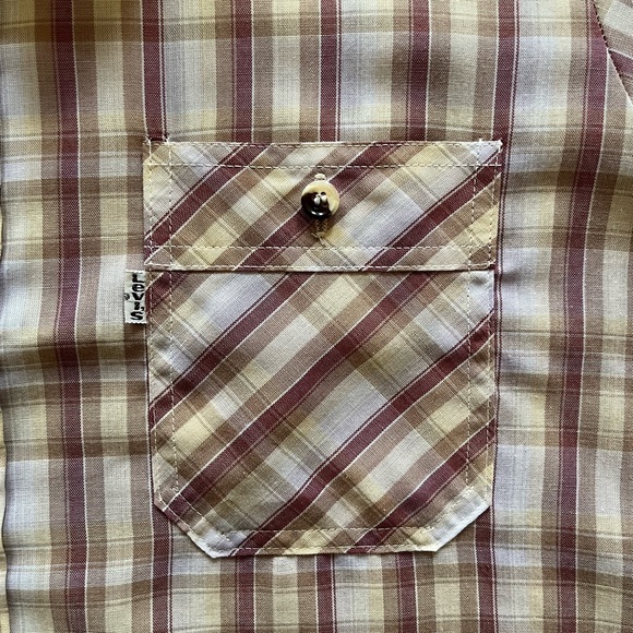 VTG 60s 70s Levi’s Button Shirt Western Plaid Pockets Maroon Red Gray White Tab - Picture 3 of 7